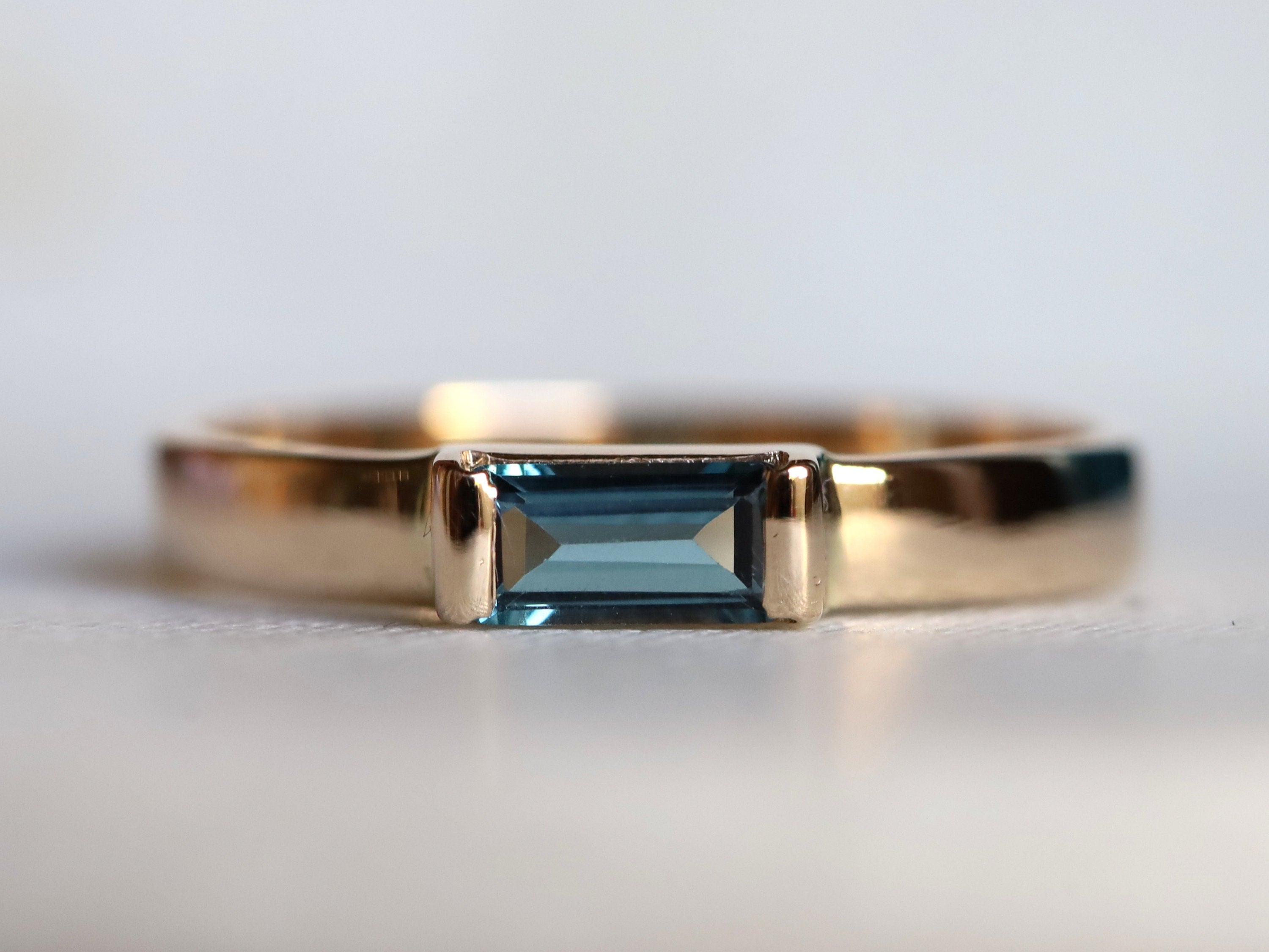 Topaz Baguette Ring | London Blue Topaz Wedding Band | Stacking & Dainty Ring -