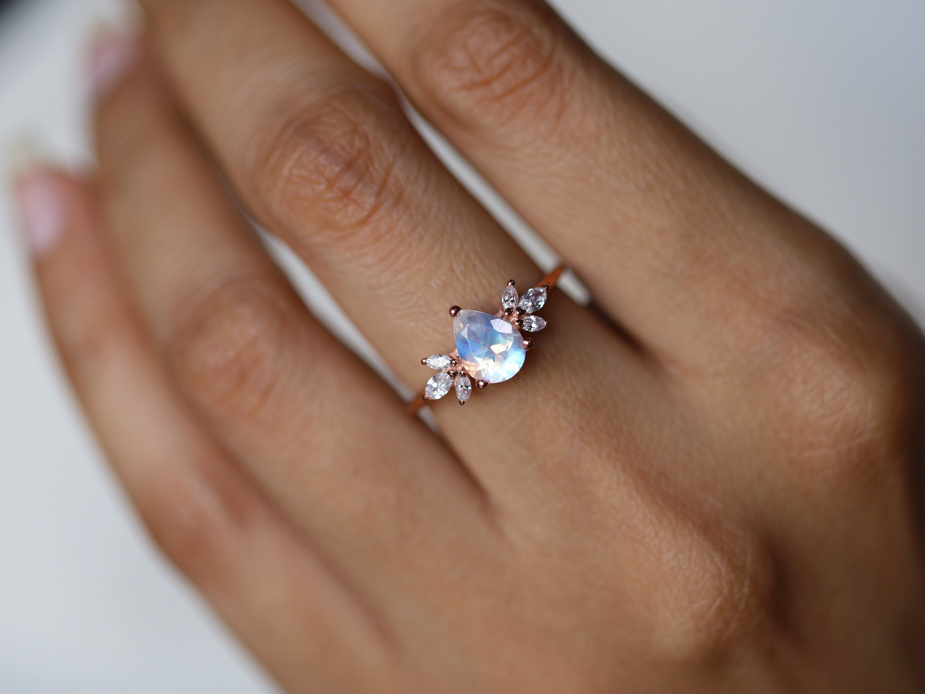 Moonstone & Diamond Engagement Ring | June Birthstone Twig Engagement Ring -