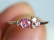 Sapphire Cluster Engagement Ring | Pink Sapphire & Diamond Ring | Cluster Engagement Ring -