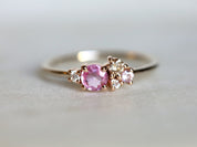 Sapphire Cluster Engagement Ring | Pink Sapphire & Diamond Ring | Cluster Engagement Ring -
