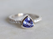 Trillion Cut Tanzanite Engagement Ring Set | Chevron Nesting Band | Anniversary Ring -