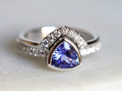 Trillion Cut Tanzanite Engagement Ring Set | Chevron Nesting Band | Anniversary Ring -