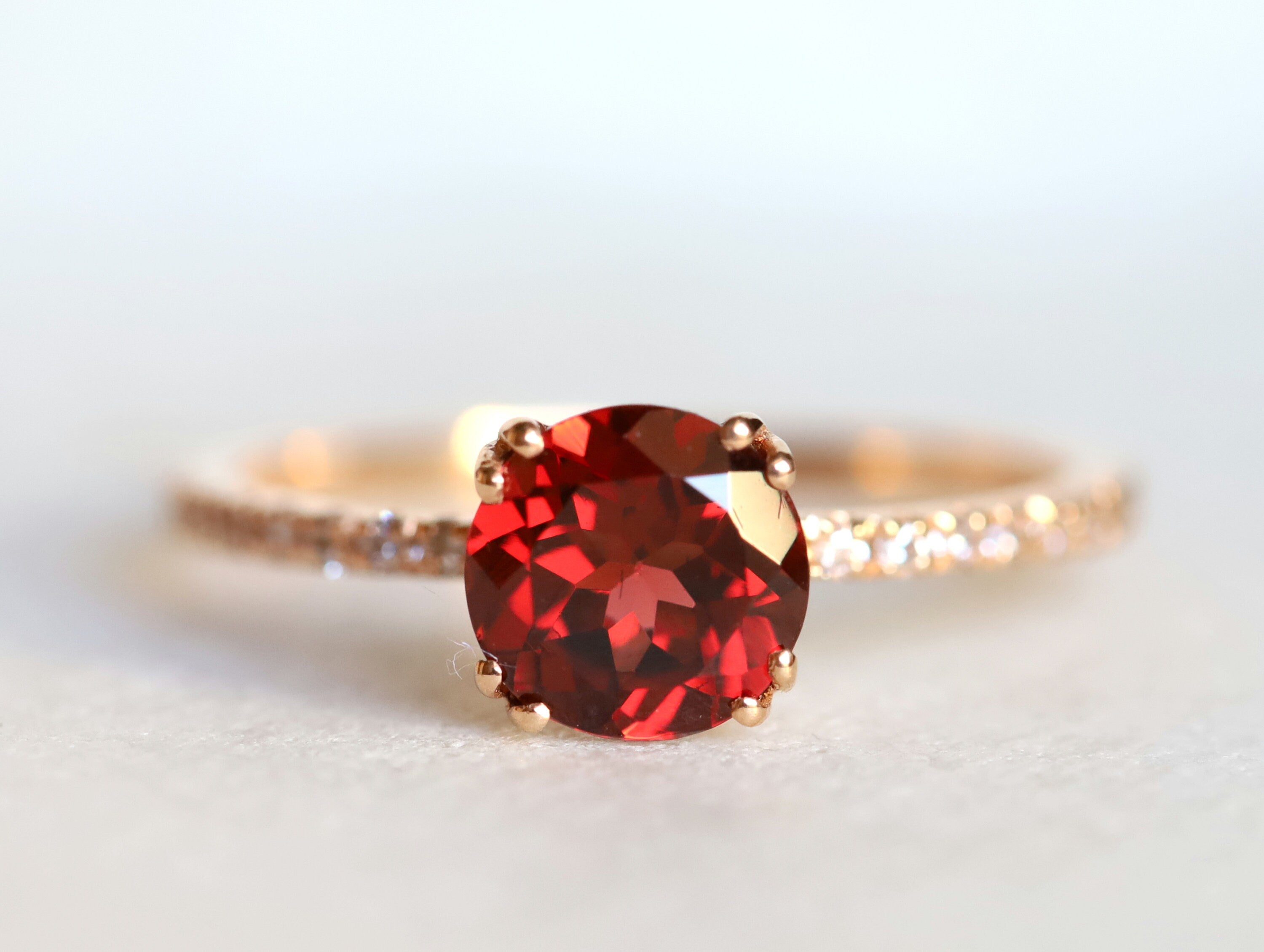Garnet Engagement Ring | Red Garnet Diamond Ring | January Birthstone Promise Ring -