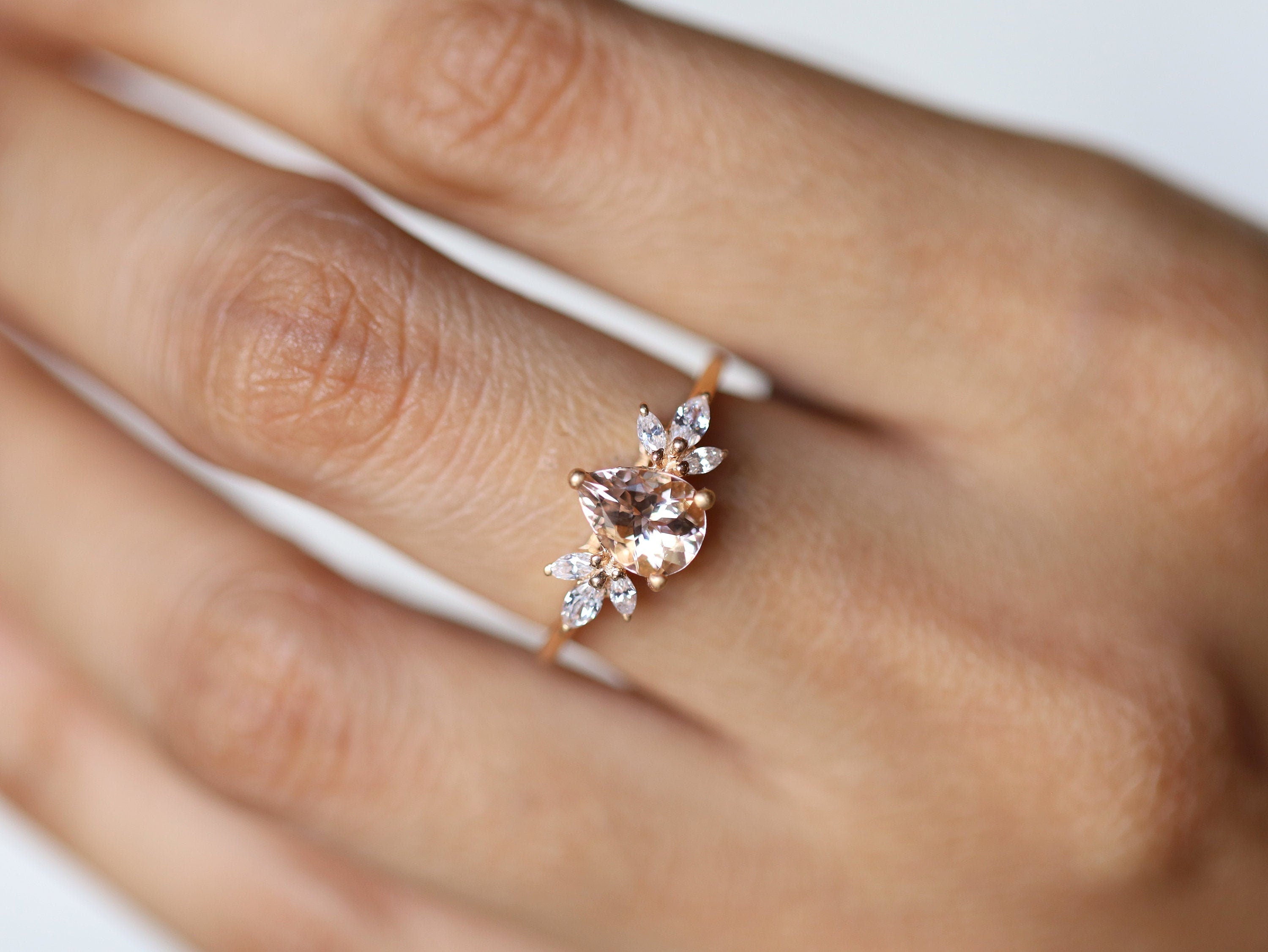 Morganite Engagement Ring | Pear Cut Twig Rose Gold Engagement Ring | March Birthstone -