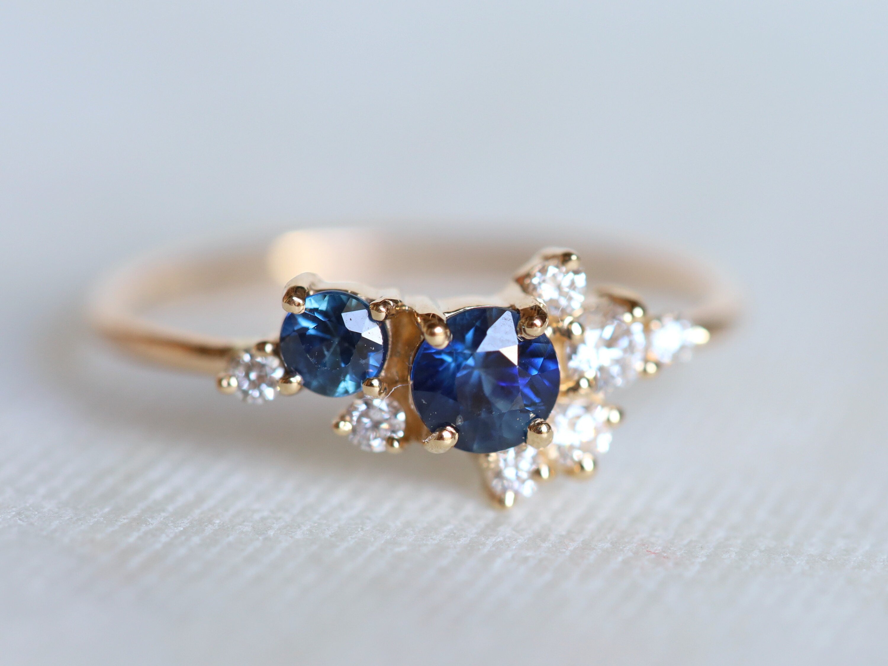 Blue Sapphire Cluster Engagement Ring | Diamond Round Cut Cluster Ring | September Birthstone -