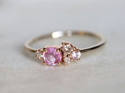 Sapphire Cluster Engagement Ring | Pink Sapphire & Diamond Ring | Cluster Engagement Ring -