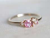 Sapphire Cluster Engagement Ring | Pink Sapphire & Diamond Ring | Cluster Engagement Ring -