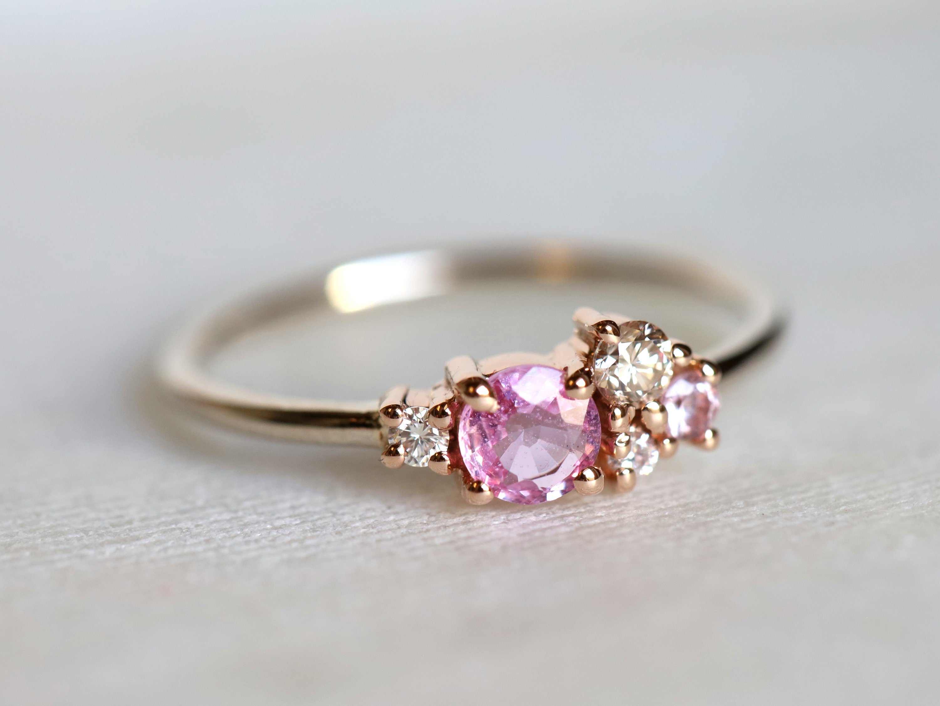 Sapphire Cluster Engagement Ring | Pink Sapphire & Diamond Ring | Cluster Engagement Ring -