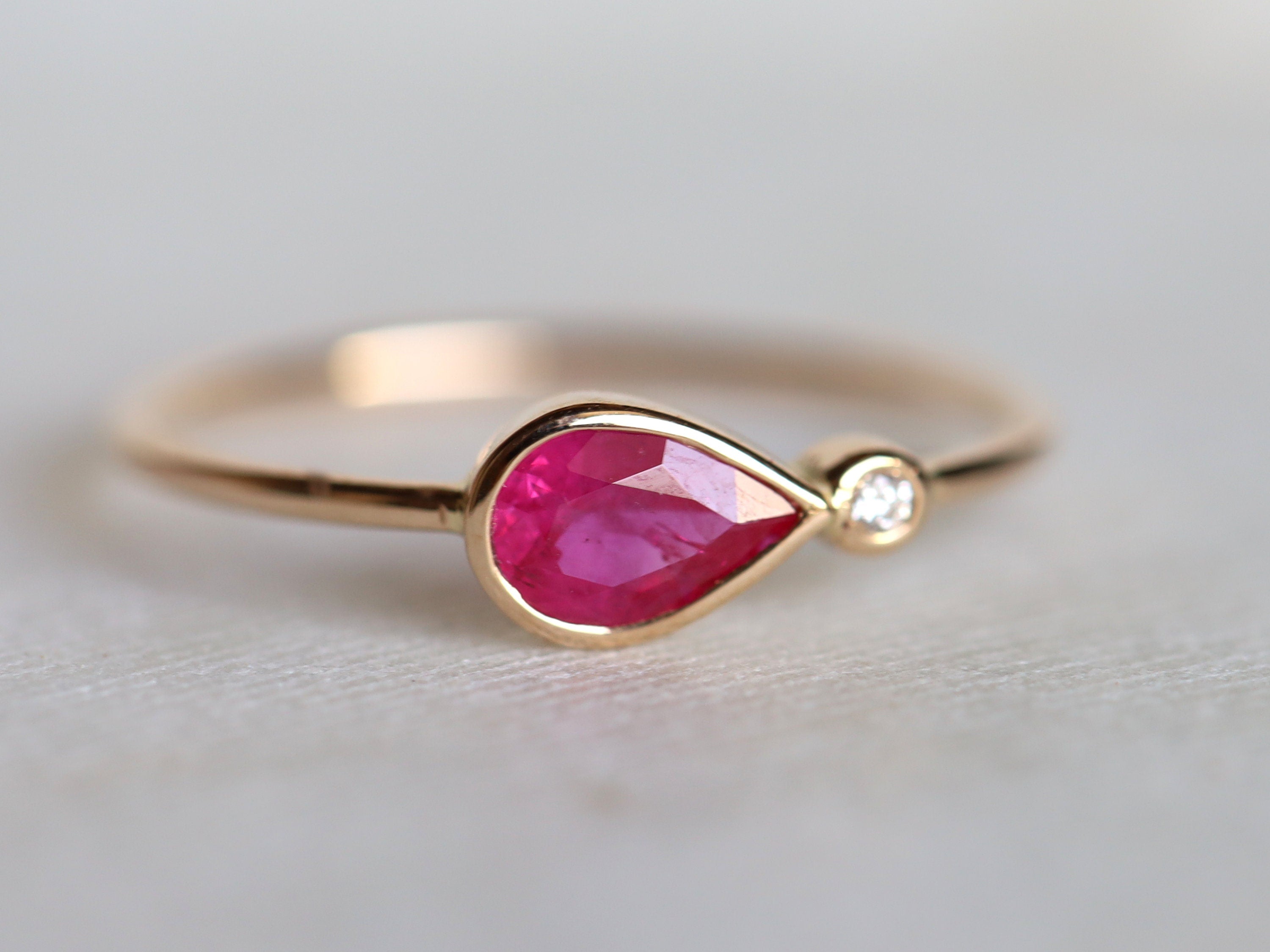 Ruby Engagement Ring | Genuine Red Ruby | Diamond Ring | Simple Gold Ruby Ring -