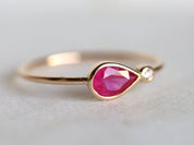 Ruby Engagement Ring | Genuine Red Ruby | Diamond Ring | Simple Gold Ruby Ring -