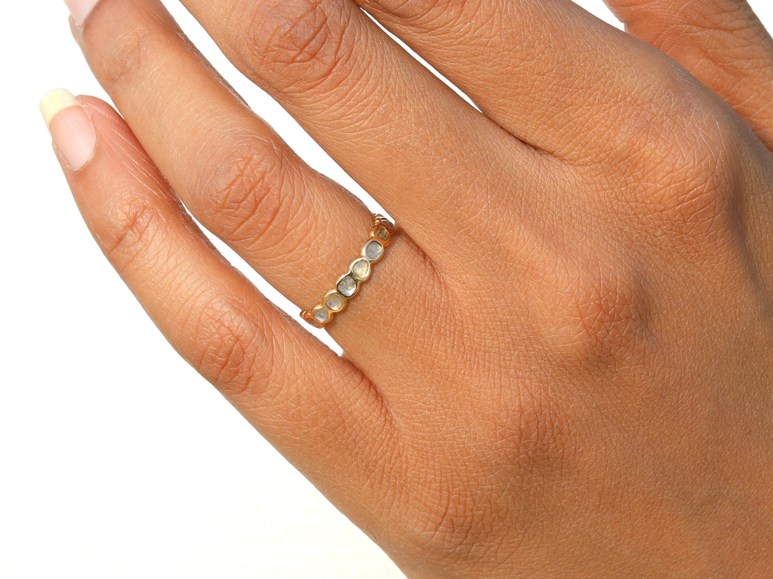 Rose Cut Diamond Wedding Band | Thin Diamond Band | Eternity Ring | Rose Gold Stackable Ring -