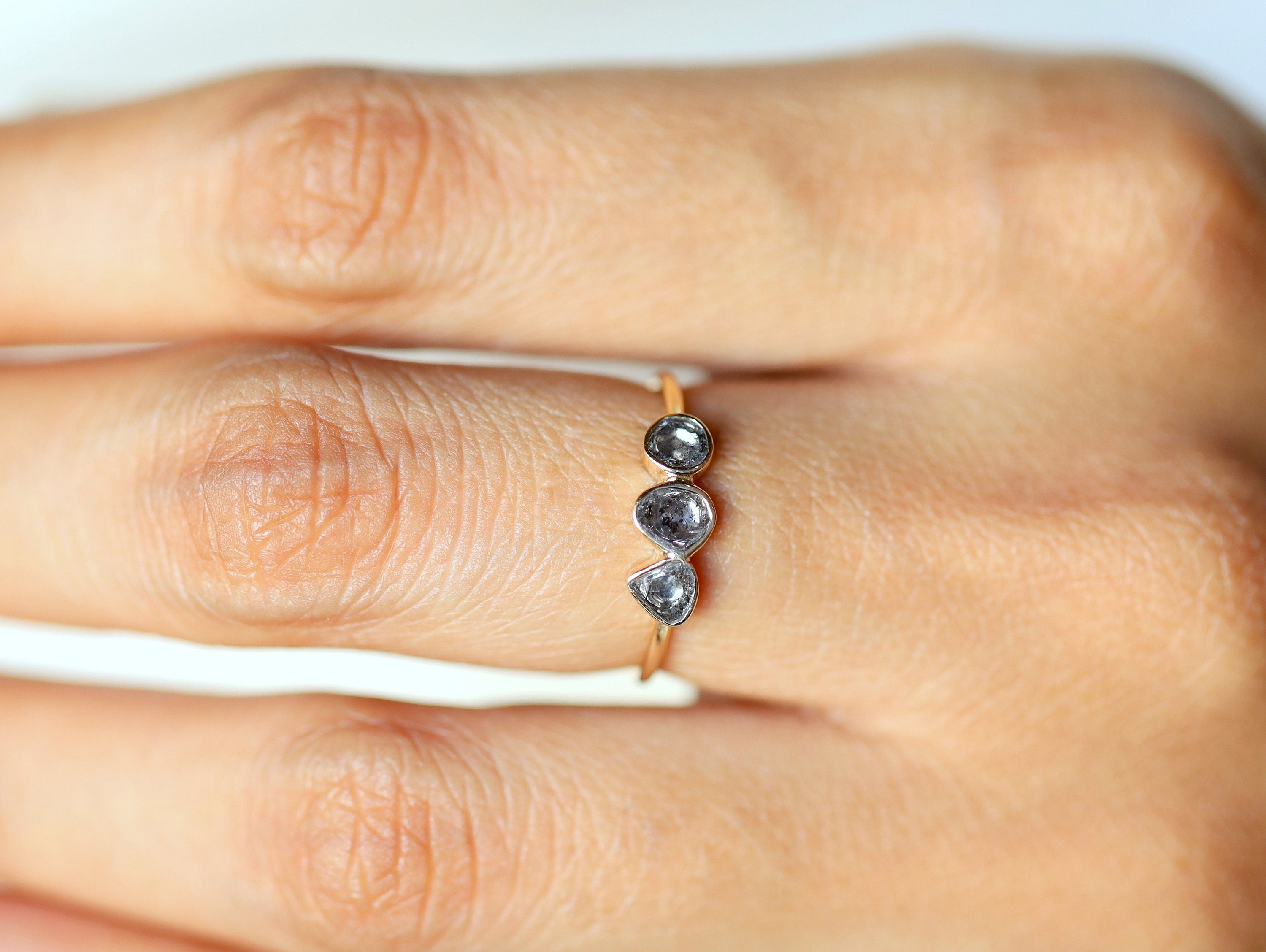 Slice Diamond Ring | Polki Diamond | Champagne Diamond | Three Stone Stacking Ring -