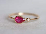 Ruby Engagement Ring | Genuine Red Ruby | Diamond Ring | Simple Gold Ruby Ring -