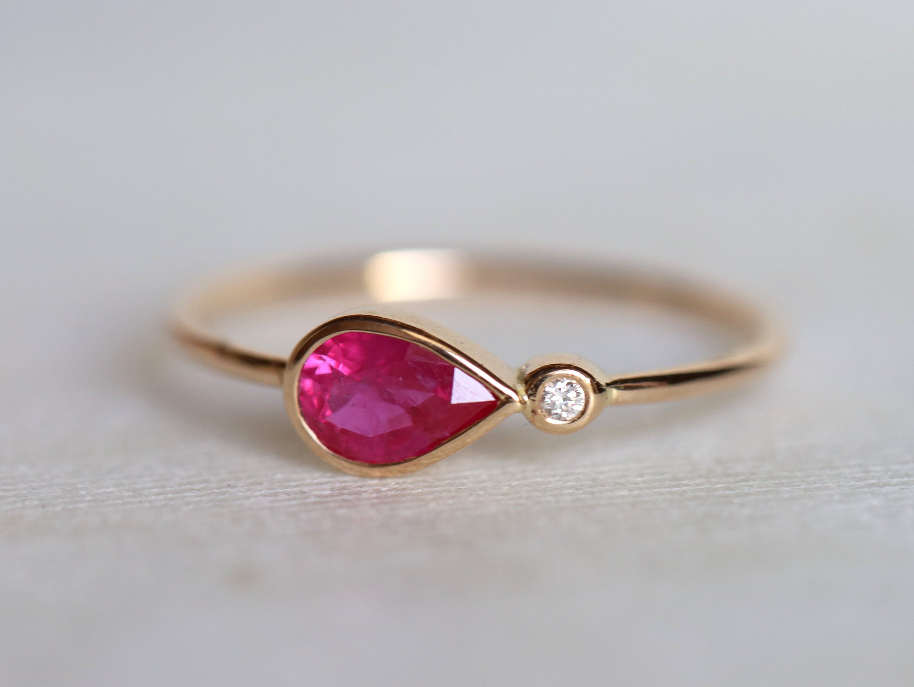 Ruby Engagement Ring | Genuine Red Ruby | Diamond Ring | Simple Gold Ruby Ring -