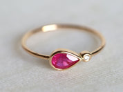Ruby Engagement Ring | Genuine Red Ruby | Diamond Ring | Simple Gold Ruby Ring -