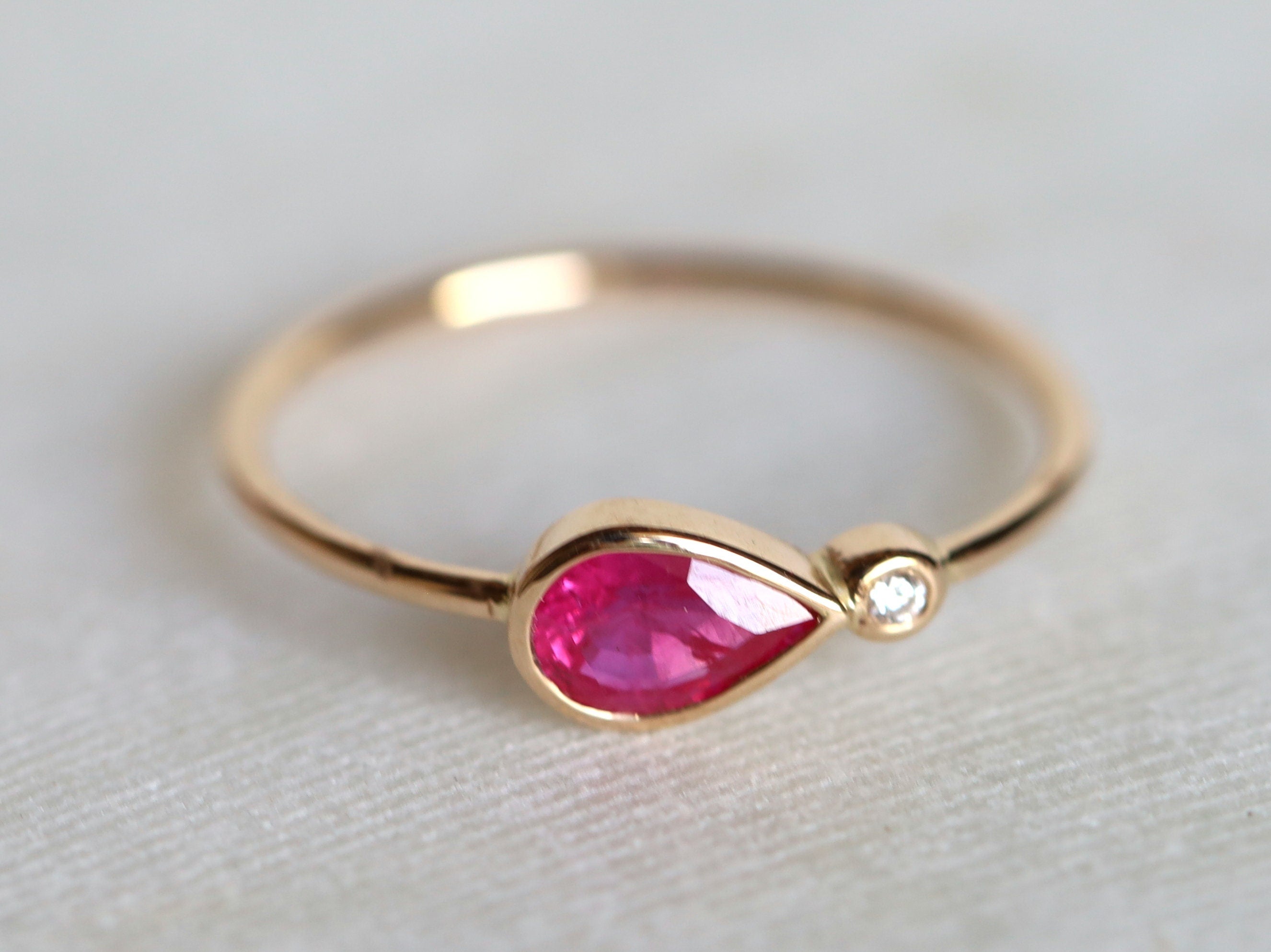 Ruby Engagement Ring | Genuine Red Ruby | Diamond Ring | Simple Gold Ruby Ring -