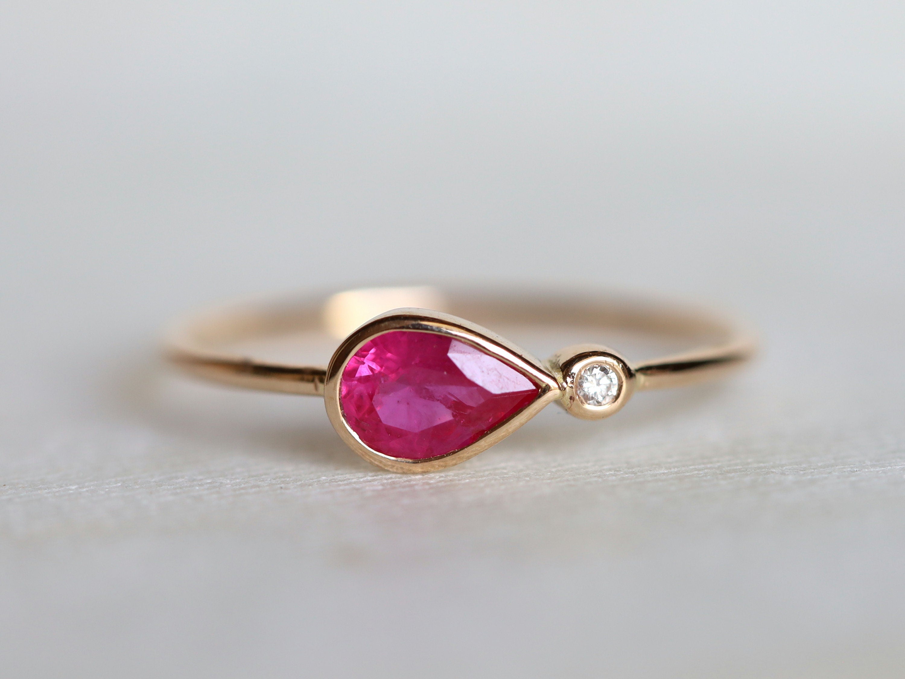 Ruby Engagement Ring | Genuine Red Ruby | Diamond Ring | Simple Gold Ruby Ring -