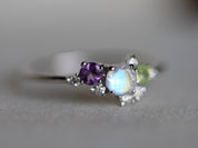 Moonstone & Amethyst Cluster Ring | Rainbow Moonstone Engagement Ring | June Birthstone -