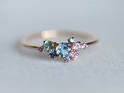 Aquamarine Sapphire Cluster Engagement Ring | Sapphire Cluster Ring | Aquamarine Wedding Ring -