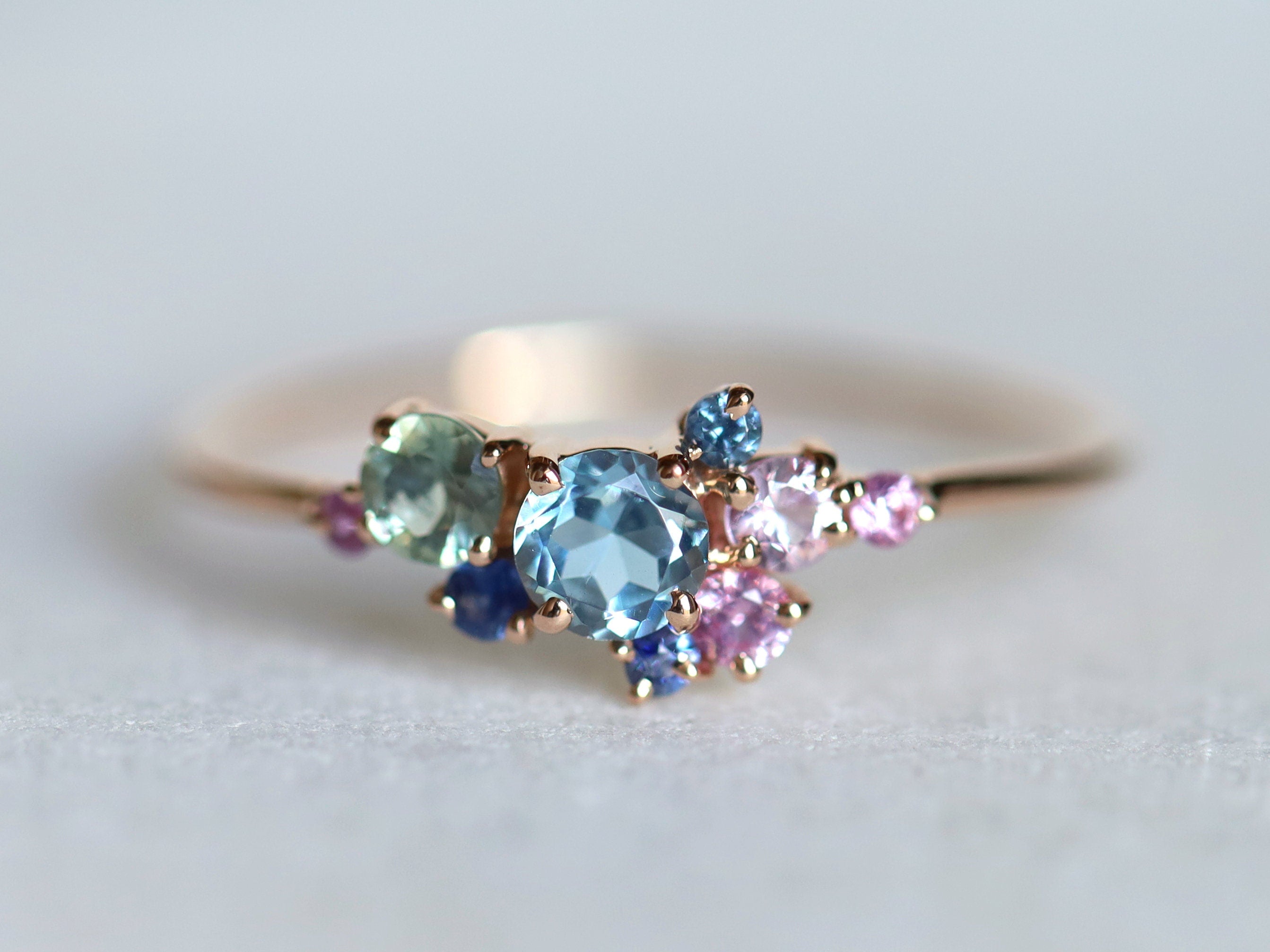 Aquamarine Sapphire Cluster Engagement Ring | Sapphire Cluster Ring | Aquamarine Wedding Ring -