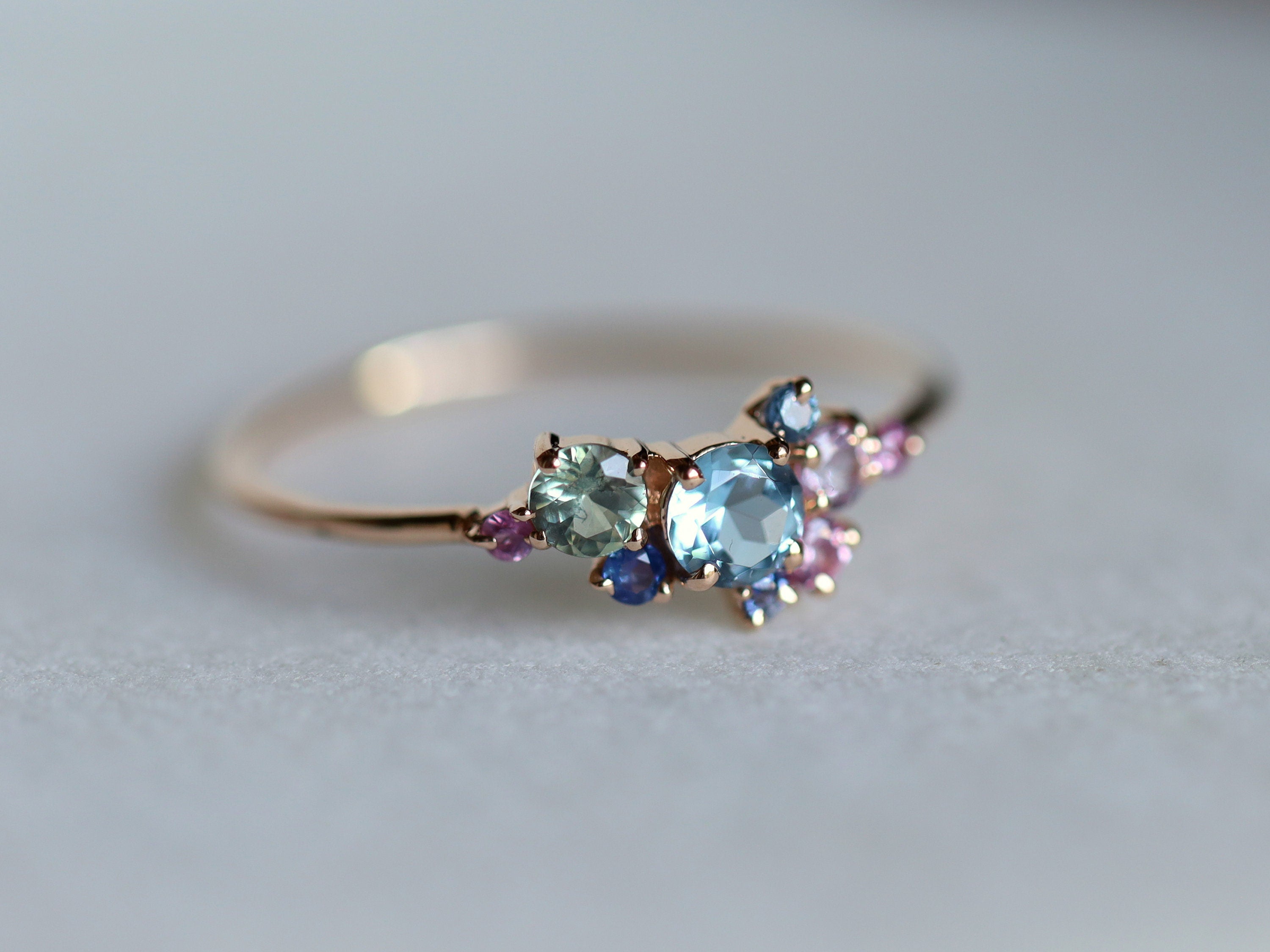 Aquamarine Sapphire Cluster Engagement Ring | Sapphire Cluster Ring | Aquamarine Wedding Ring -