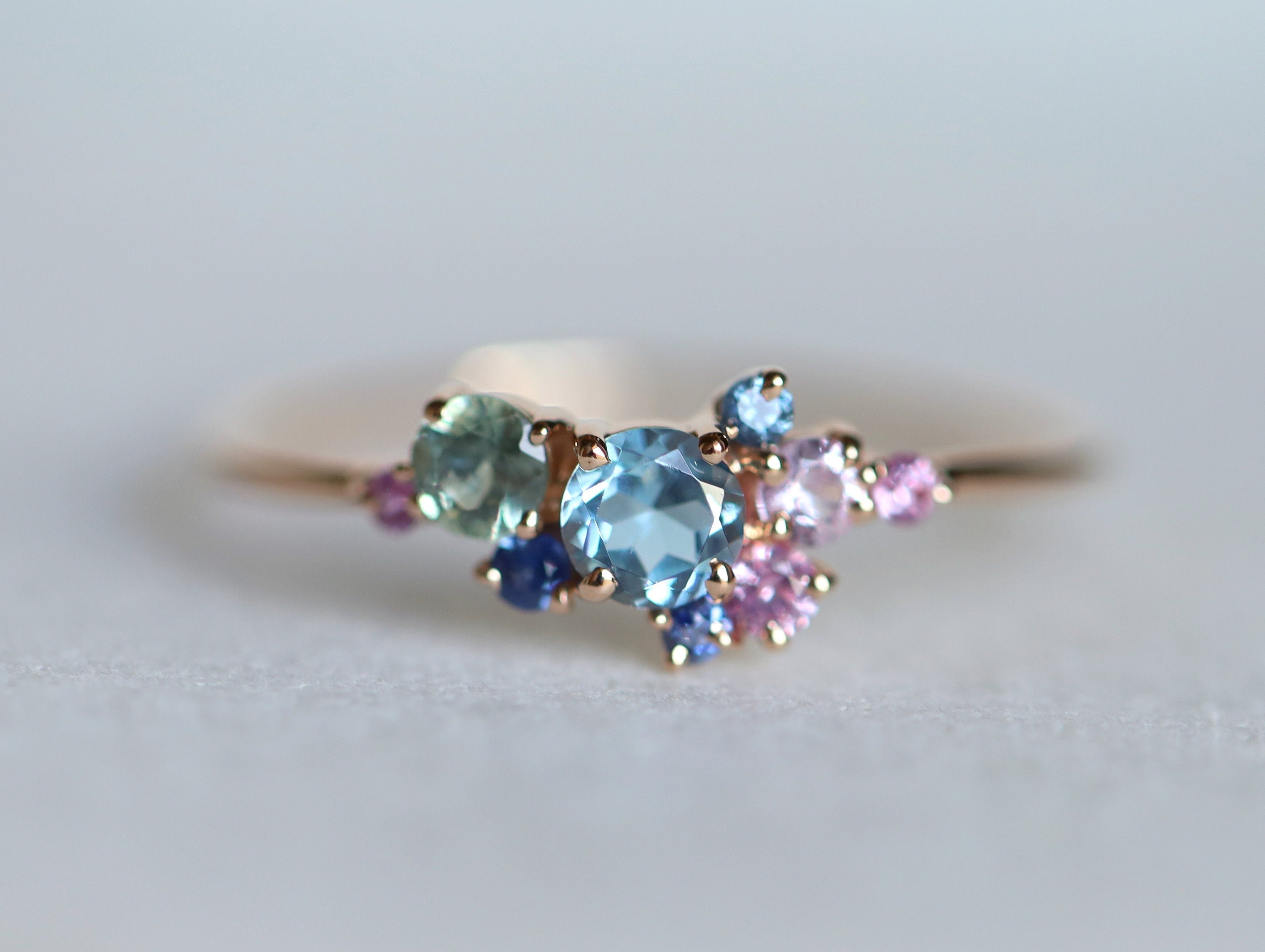 Aquamarine Sapphire Cluster Engagement Ring | Sapphire Cluster Ring | Aquamarine Wedding Ring -