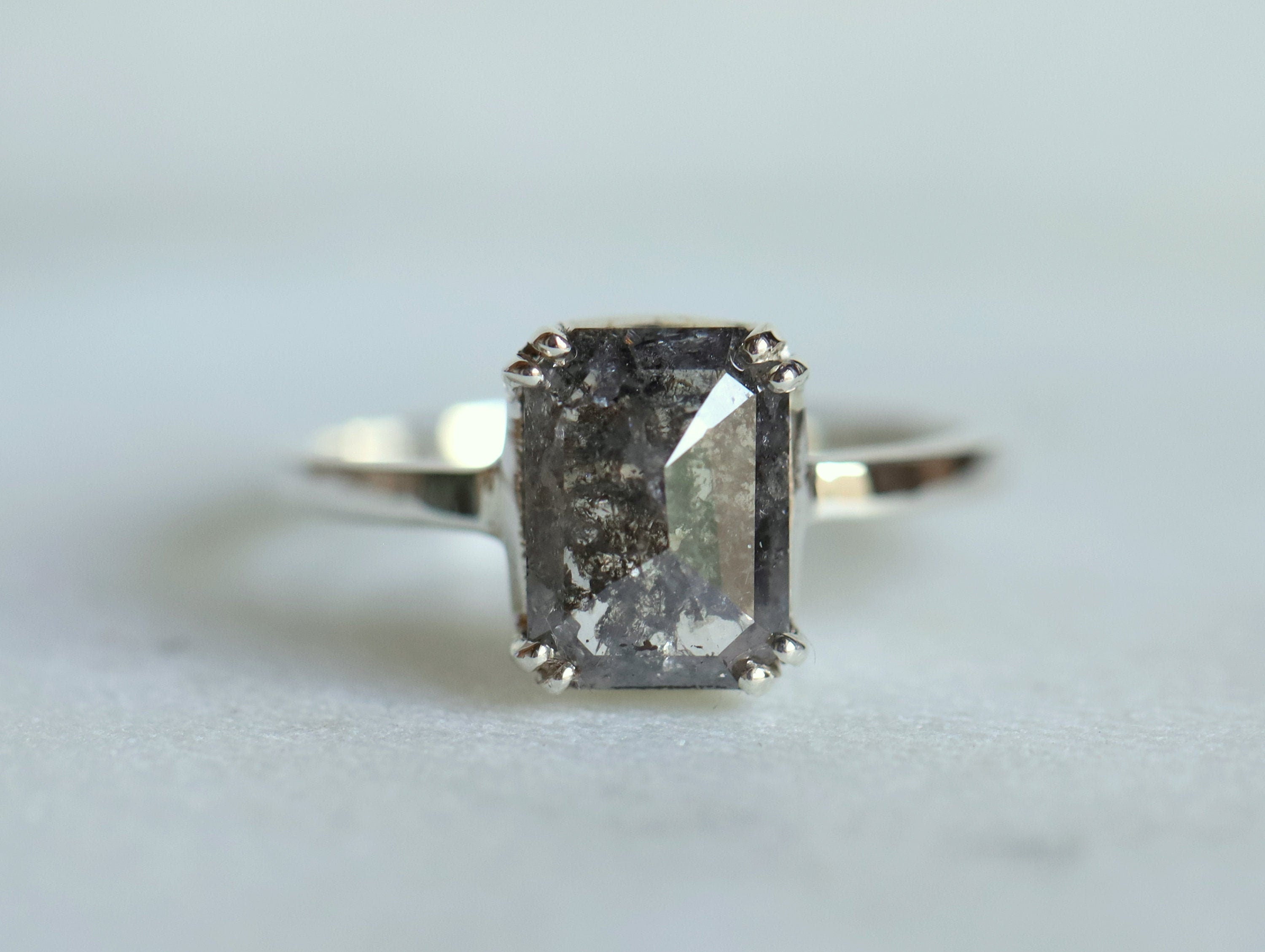 2 Carat Solitaire Gray Diamond Ring | Salt and Pepper Diamond Engagement Ring -