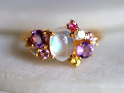 Moonstone Engagement Ring | Sapphire Cluster Ring | June Birthstone Jewelry -