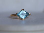 Aquamarine Engagement Ring | Kite Aquamarine Ring | Geometric Gold Ring -