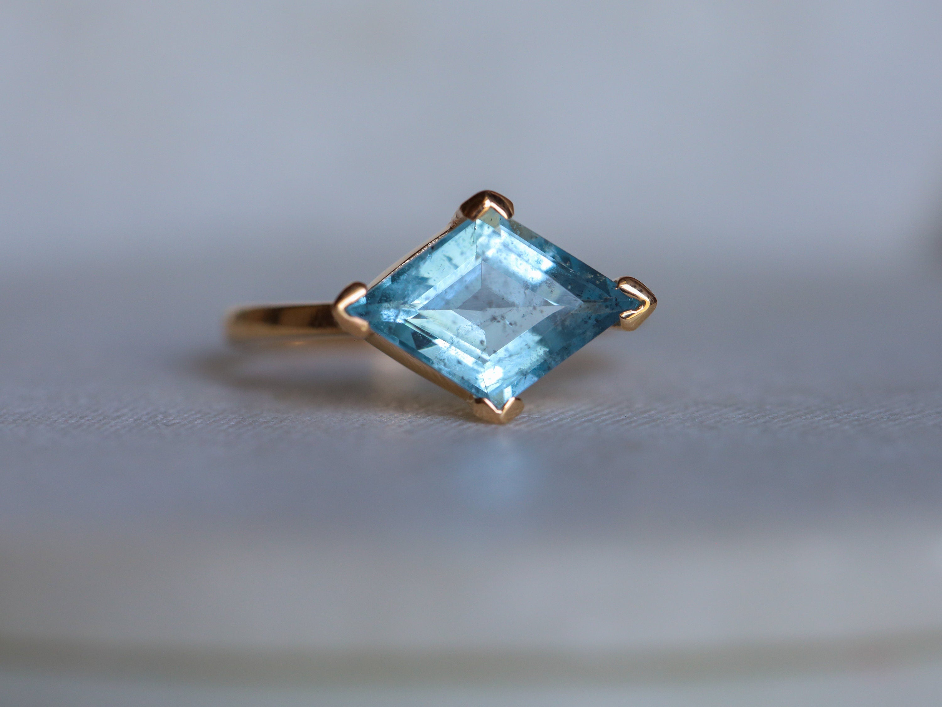 Aquamarine Engagement Ring | Kite Aquamarine Ring | Geometric Gold Ring -