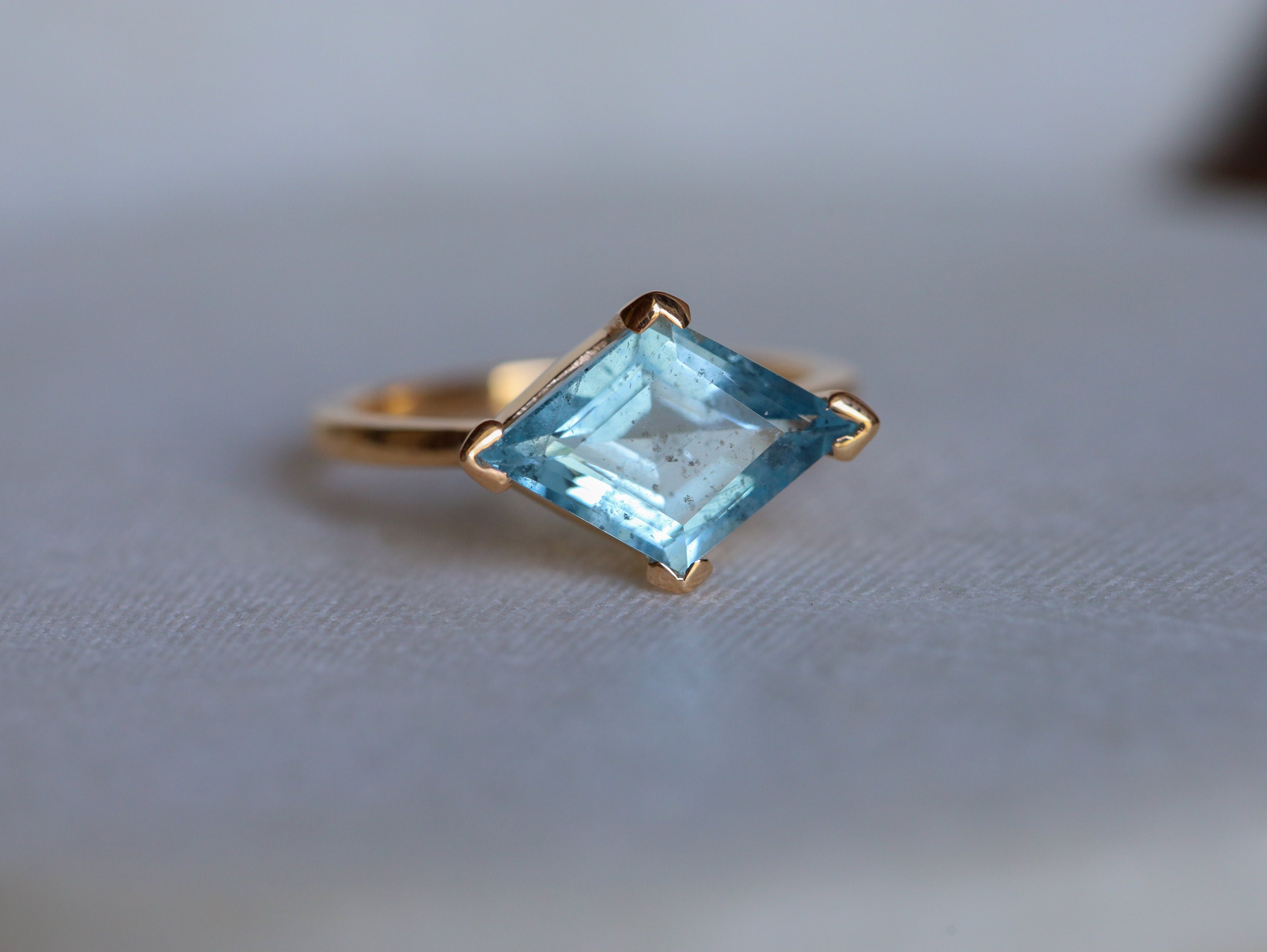 Aquamarine Engagement Ring | Kite Aquamarine Ring | Geometric Gold Ring -