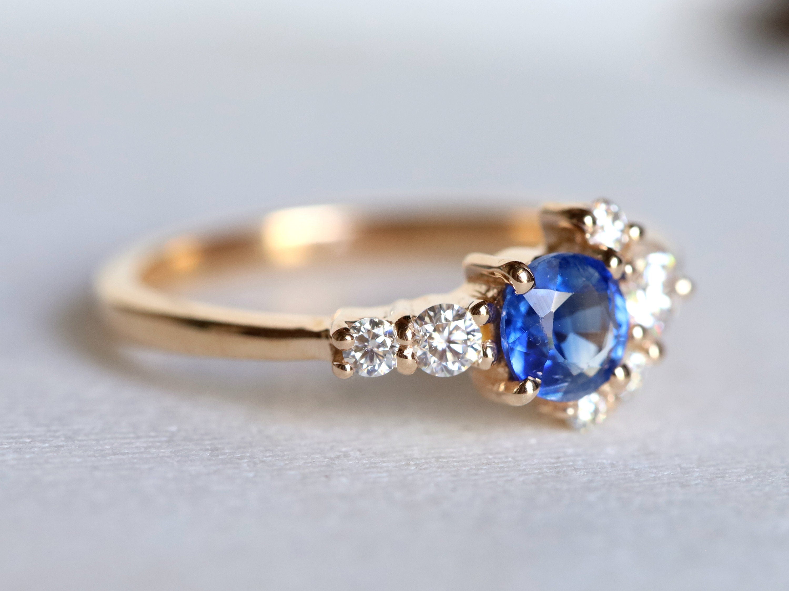 Blue Sapphire Diamond Cluster Engagement Ring | September Birthstone | Sapphire Engagement -