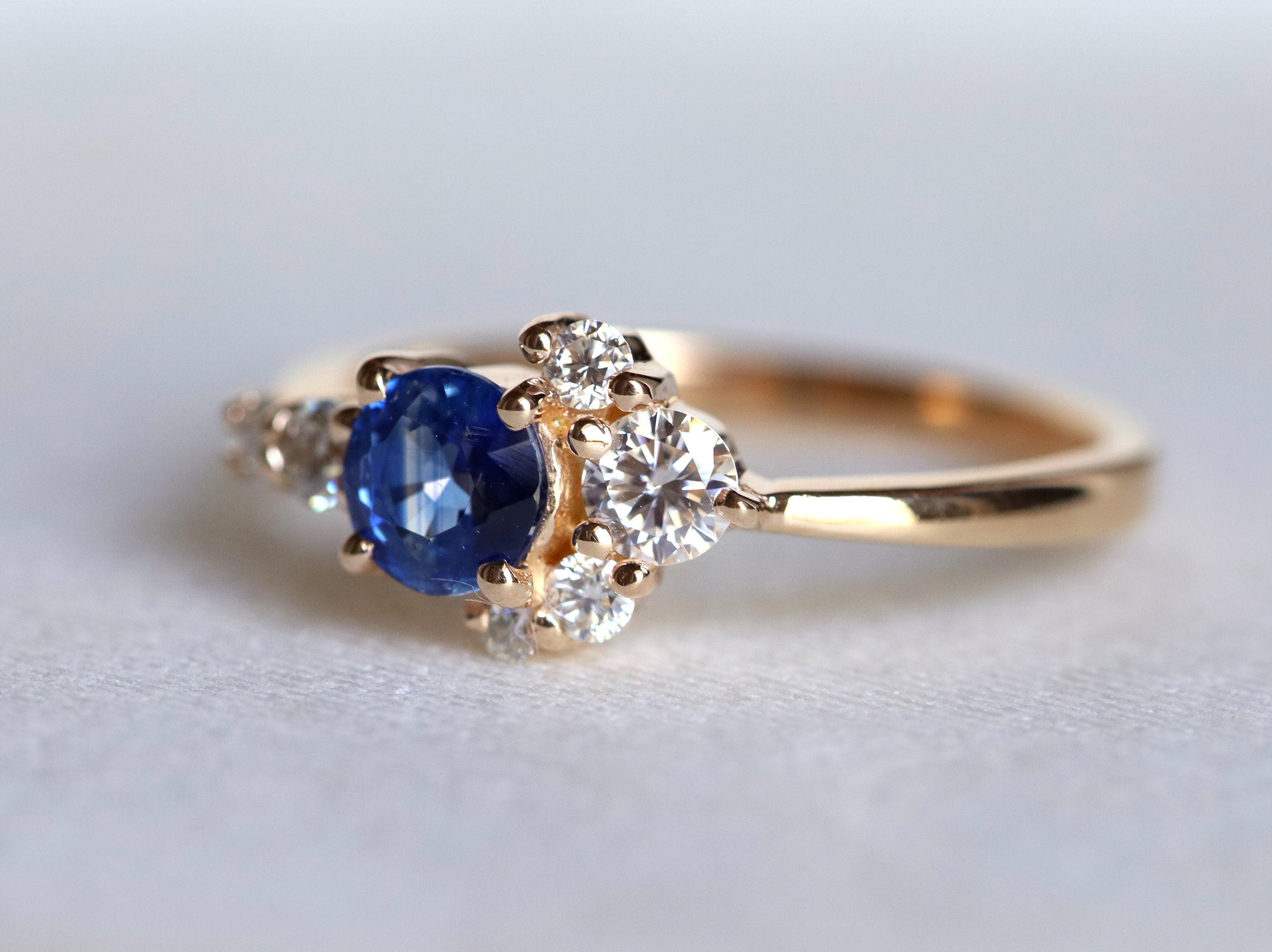 Blue Sapphire Diamond Cluster Engagement Ring | September Birthstone | Sapphire Engagement -