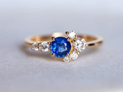 Blue Sapphire Diamond Cluster Engagement Ring | September Birthstone | Sapphire Engagement -