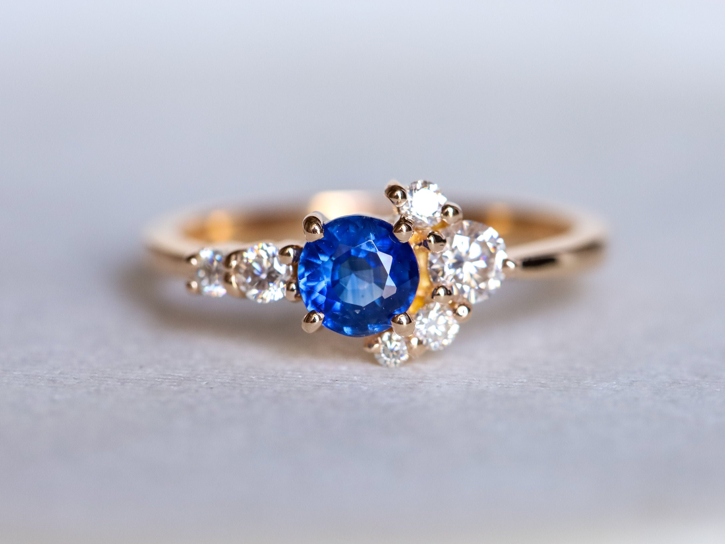 Blue Sapphire Diamond Cluster Engagement Ring | September Birthstone | Sapphire Engagement -