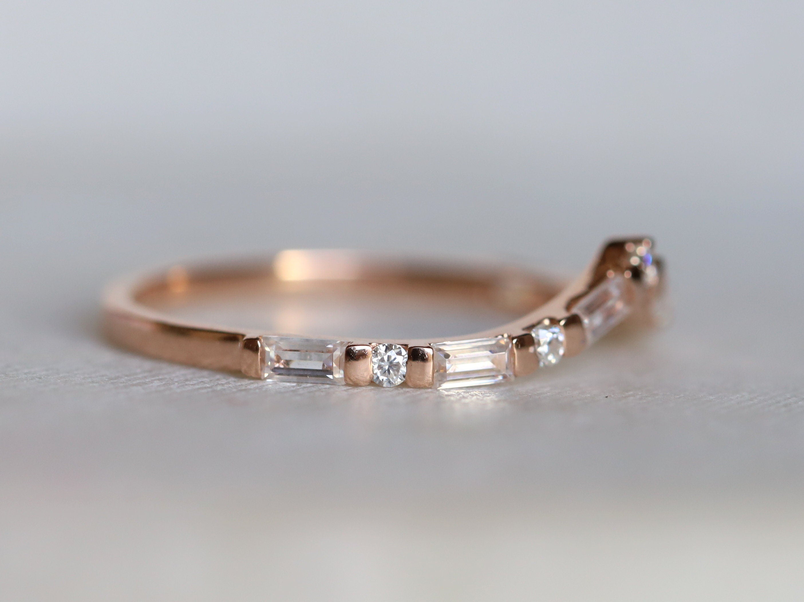 Chevron Diamond Wedding Ring | Curved Diamond Wedding Band | Stackable Wedding Ring -