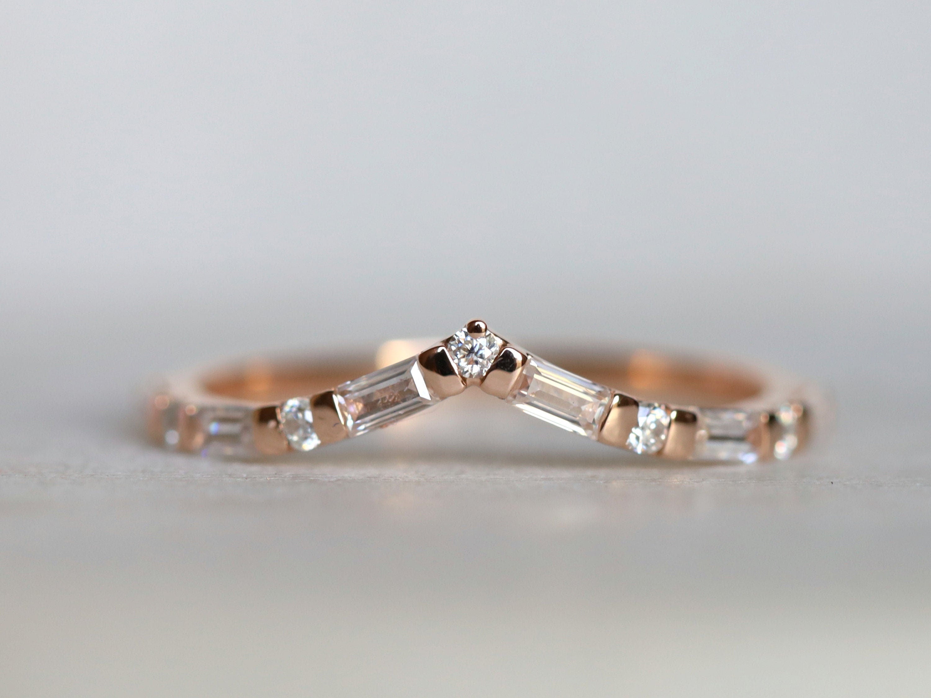 Chevron Diamond Wedding Ring | Curved Diamond Wedding Band | Stackable Wedding Ring -