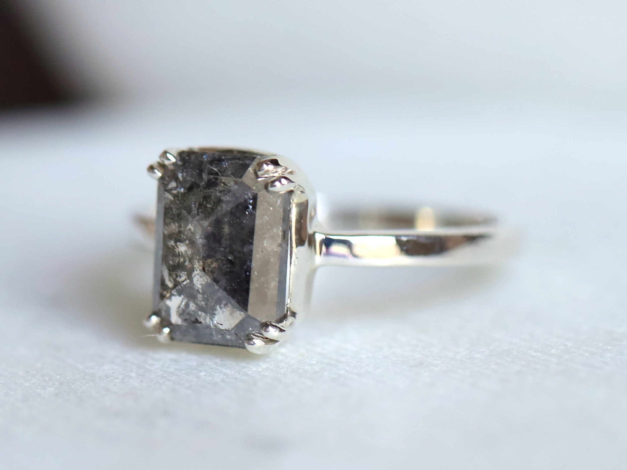 2 Carat Solitaire Gray Diamond Ring | Salt and Pepper Diamond Engagement Ring -