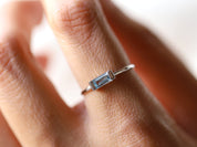 Aquamarine Baguette Ring | March Birthstone Gold Stacking Ring | Dainty Aquamarine Ring -