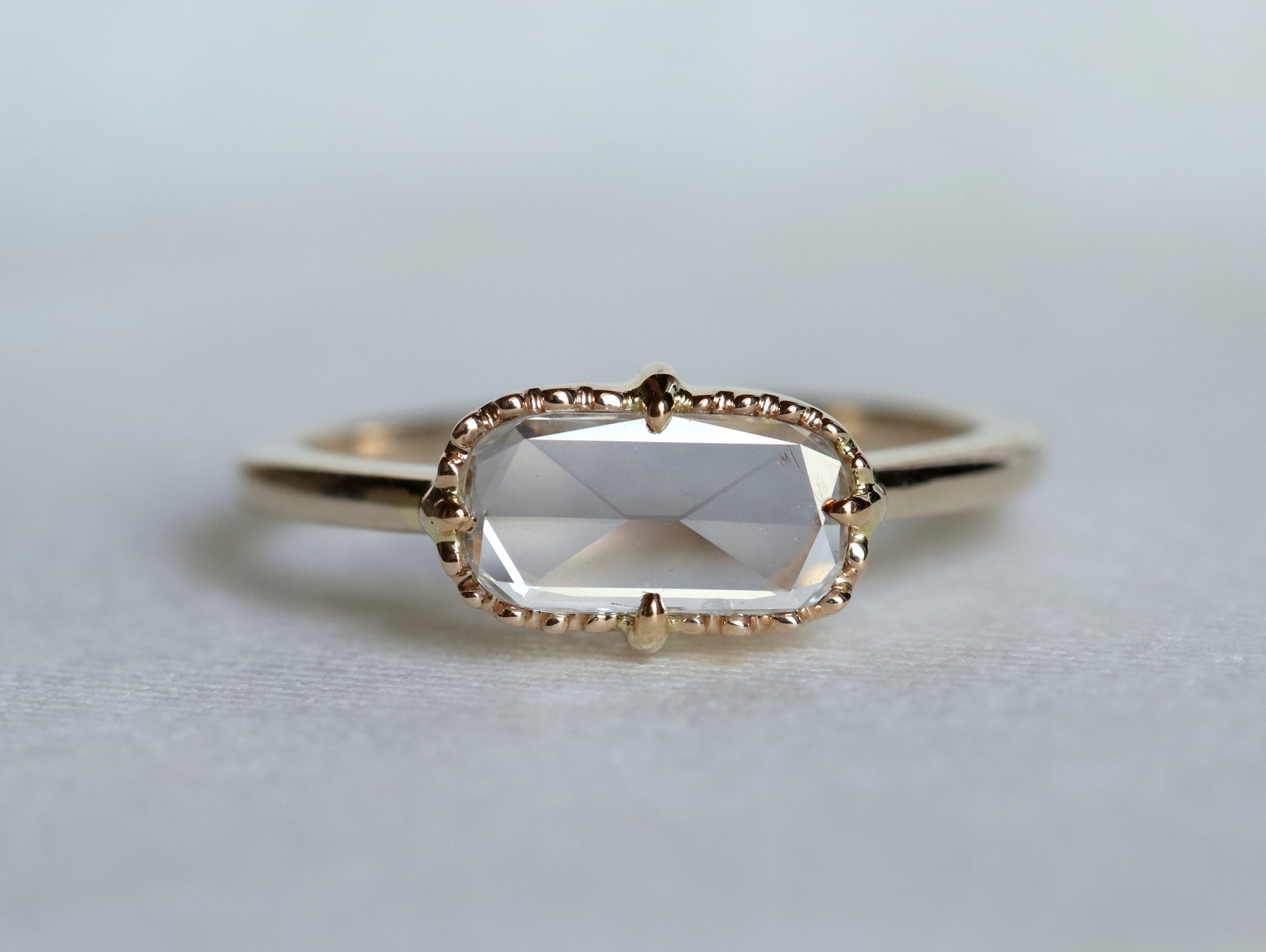 Rose Cut Diamond Engagement Ring | White Diamond Promise Ring | Anniversary Gift -