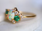Australian Opal Engagement Ring | Opal & Emerald Cluster Ring | Fire Opal Diamond Ring -