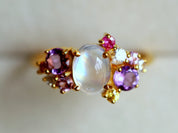 Moonstone Engagement Ring | Sapphire Cluster Ring | June Birthstone Jewelry -