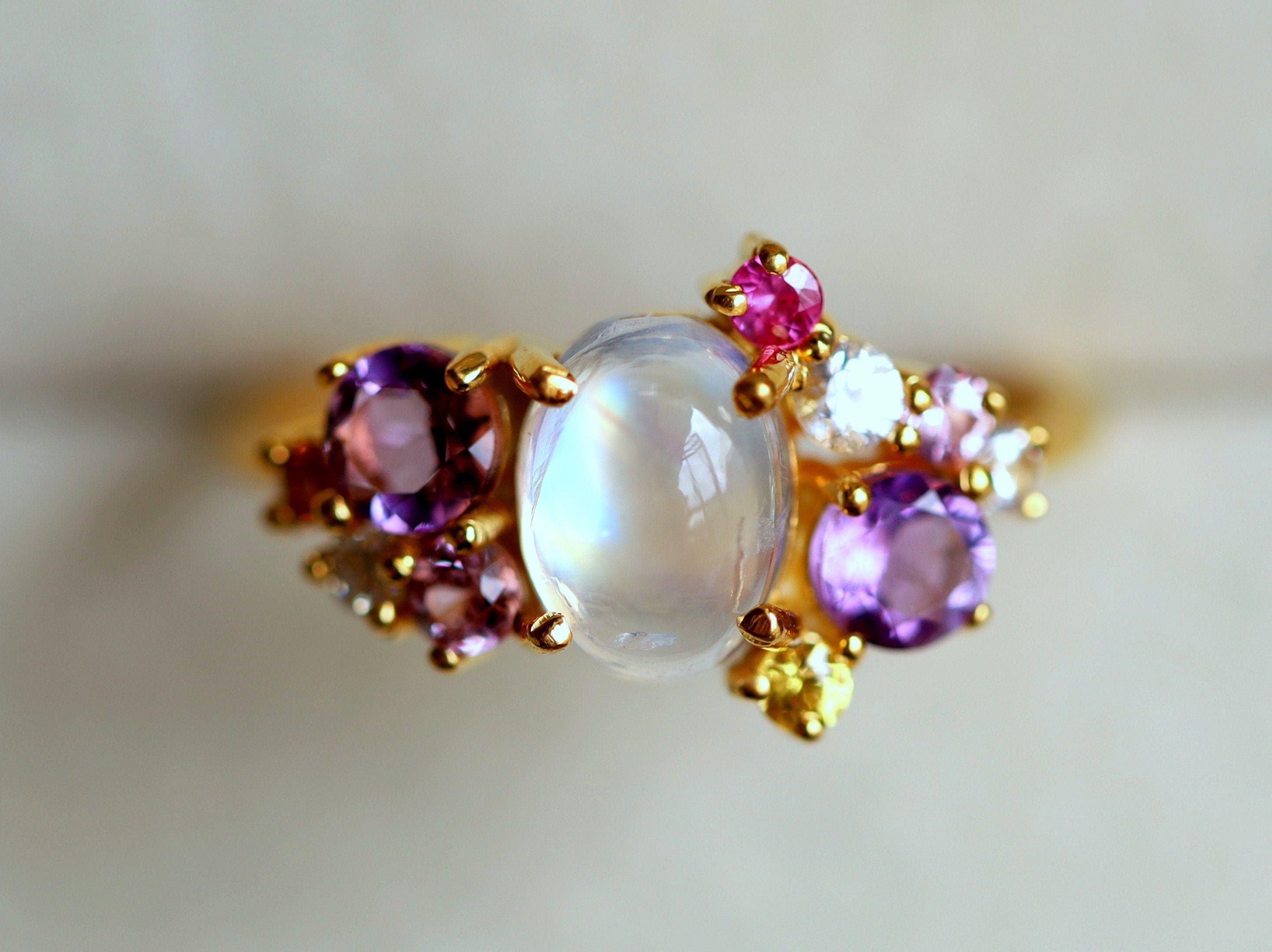Moonstone Engagement Ring | Sapphire Cluster Ring | June Birthstone Jewelry -
