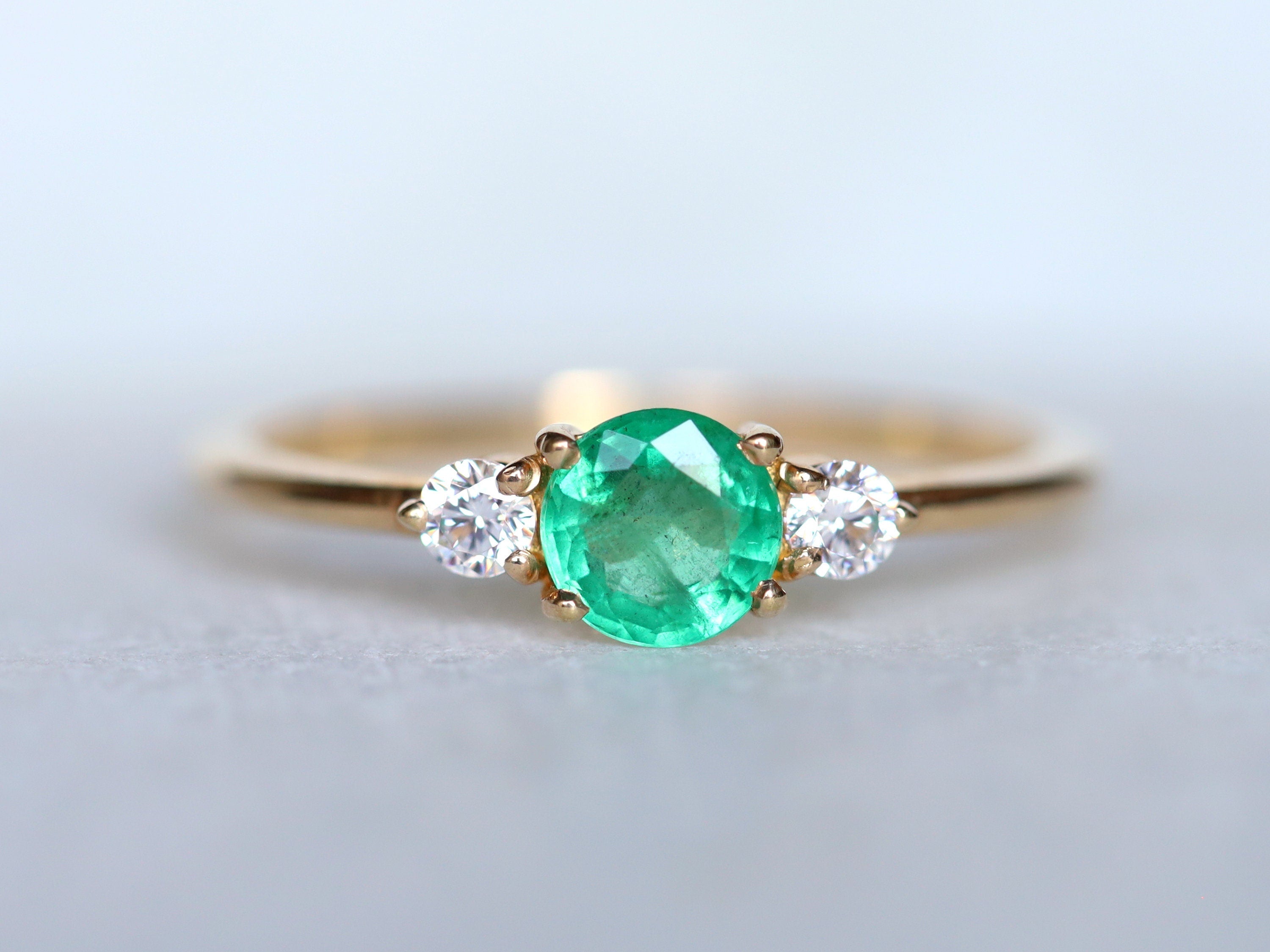 Emerald Engagement Ring | Diamond & Emerald Stacking Ring -