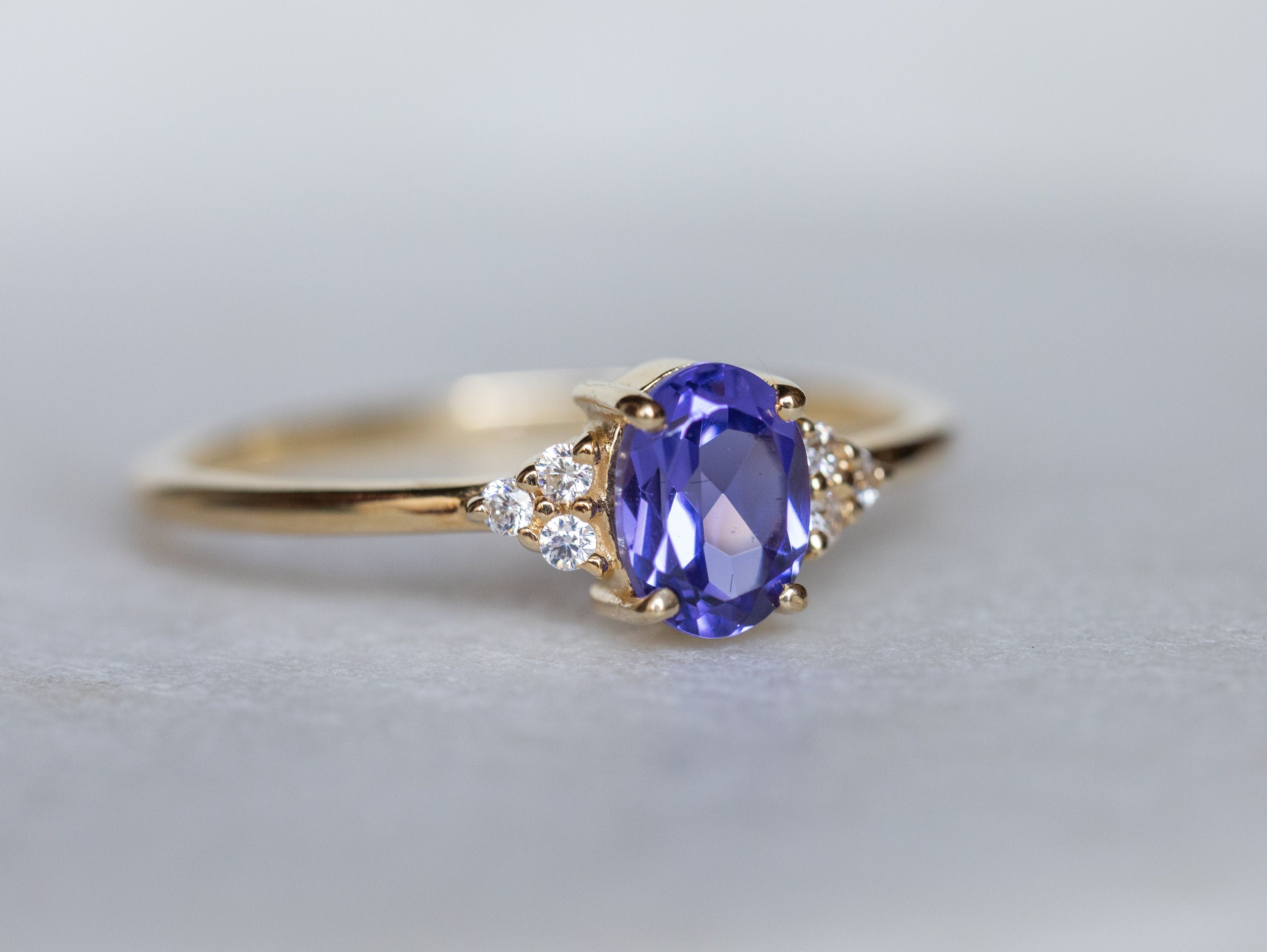 Tanzanite Engagement Ring | Art Deco Halo Tanzanite & Diamond Ring | Wedding Ring -