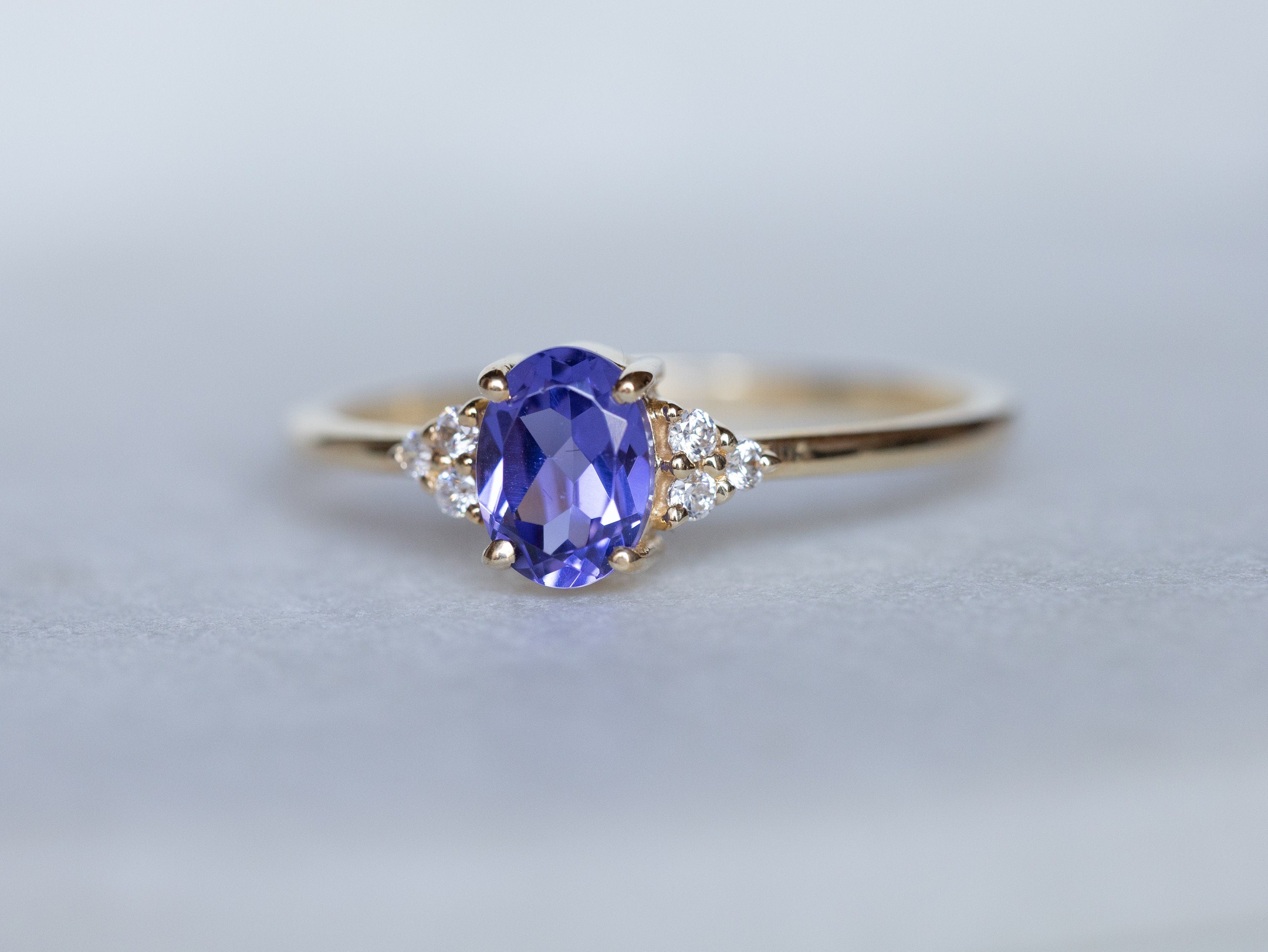 Tanzanite Engagement Ring | Art Deco Halo Tanzanite & Diamond Ring | Wedding Ring -