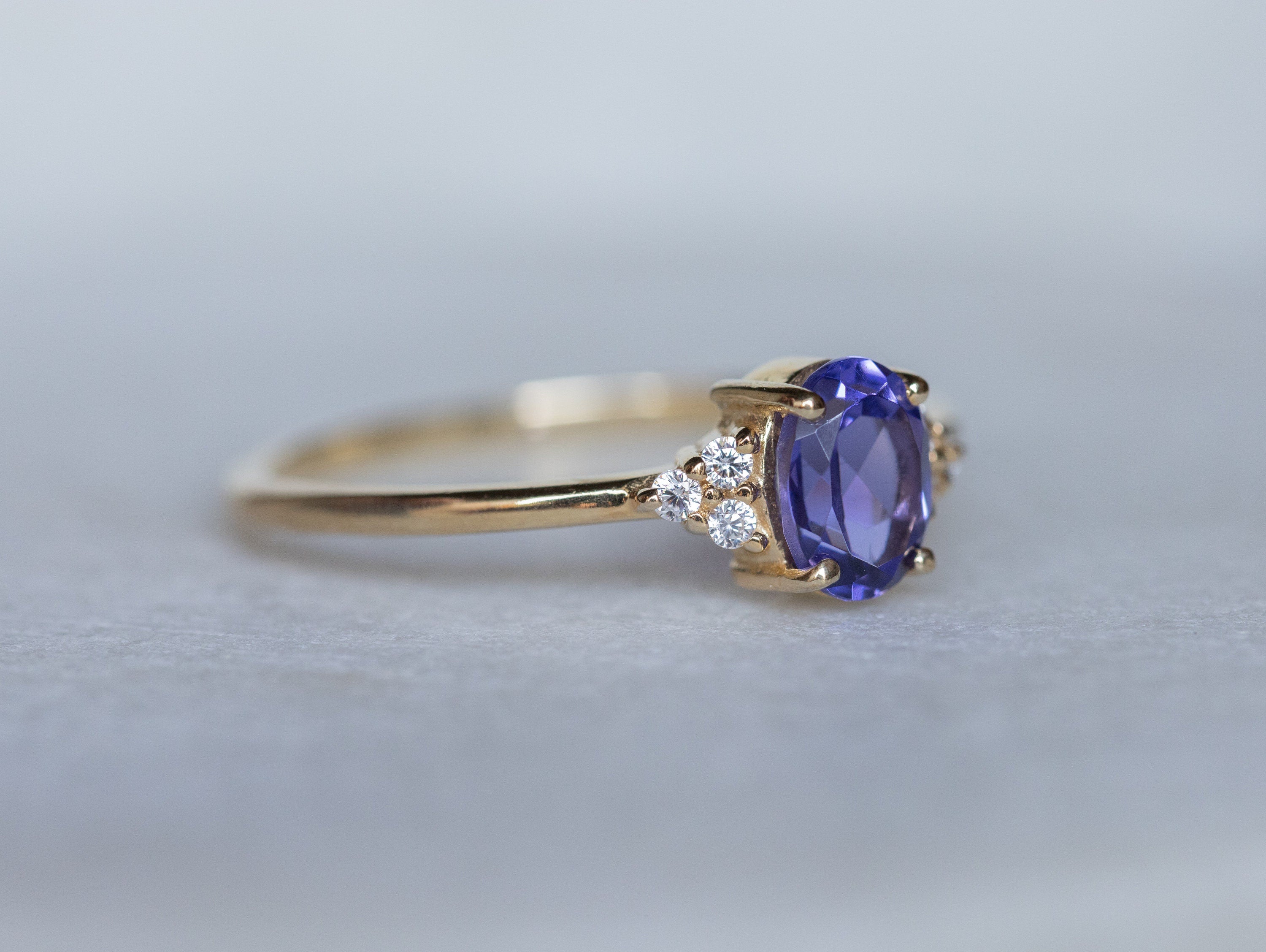 Tanzanite Engagement Ring | Art Deco Halo Tanzanite & Diamond Ring | Wedding Ring -