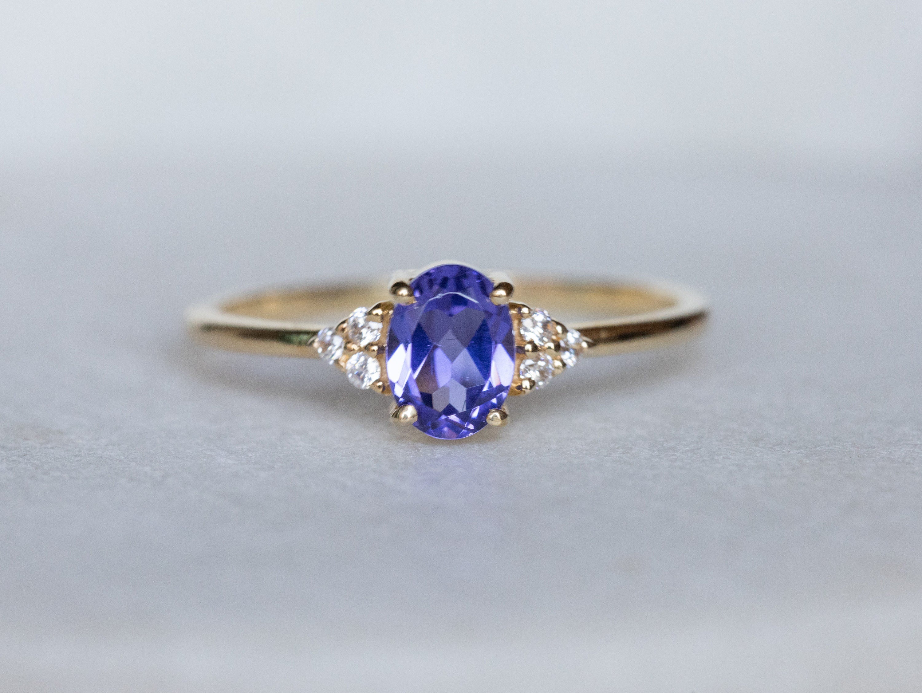 Tanzanite Engagement Ring | Art Deco Halo Tanzanite & Diamond Ring | Wedding Ring -