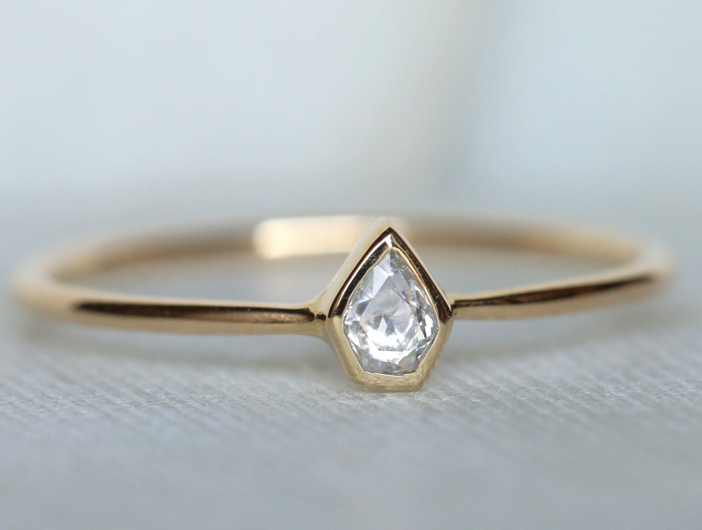 Diamond Triangle Shield Stacking Ring | Gold Diamond Ring | Geometric Diamond Band -
