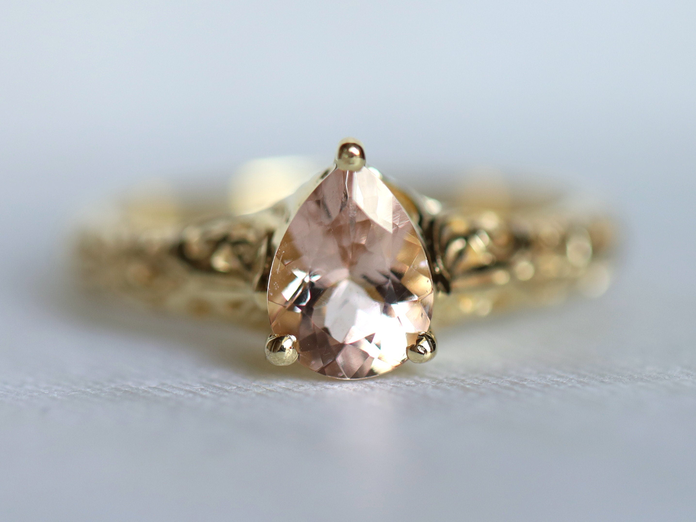 Morganite Engagement Ring | Filigree Pear Cut Morganite Ring | October Birthstone -